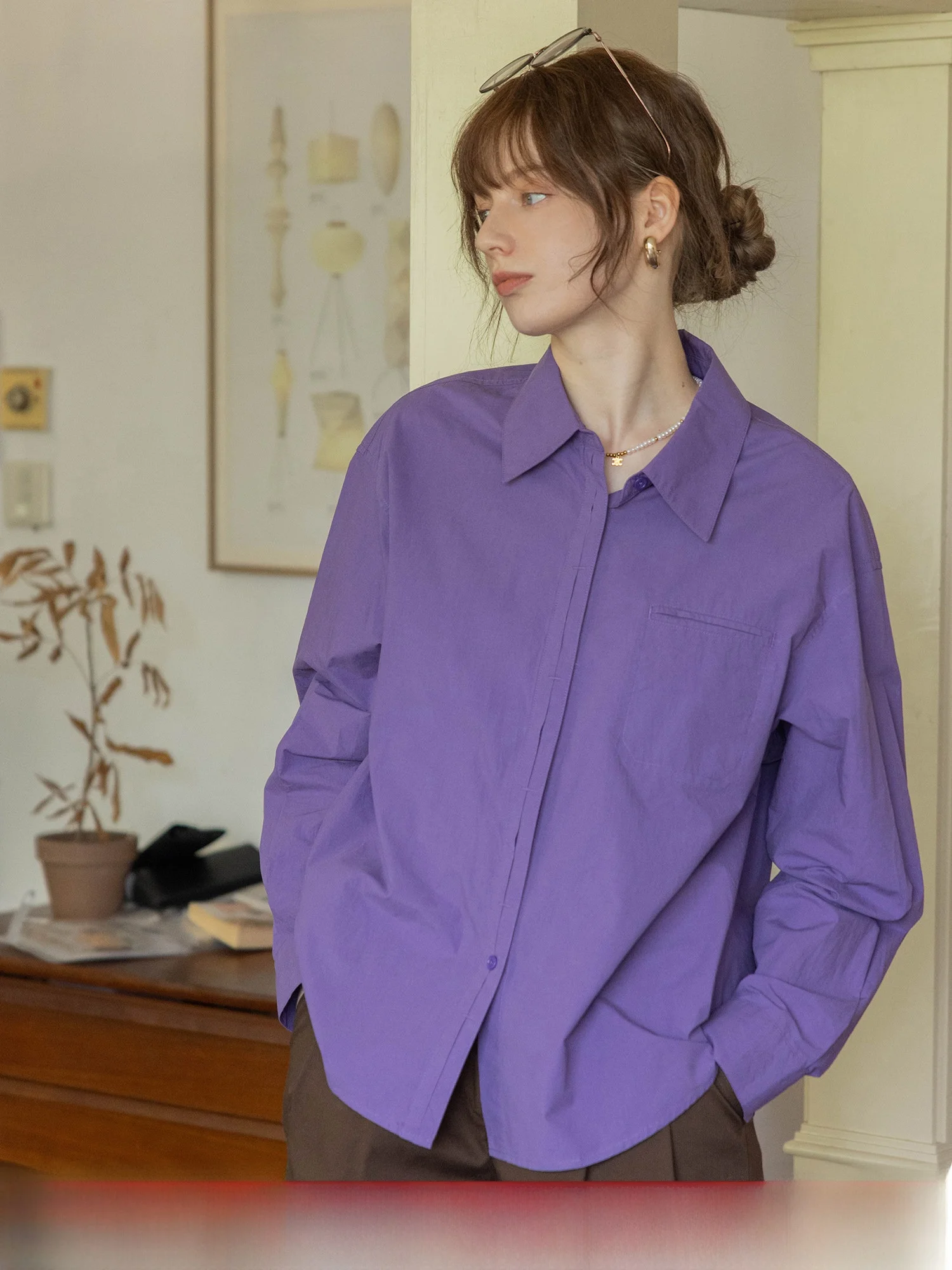 

Dailyart Long Sve irt Свободный дизайн для поездок на работу Sensation Чистый хлопок Многоцветная прямая трубка French Sle Женская irt