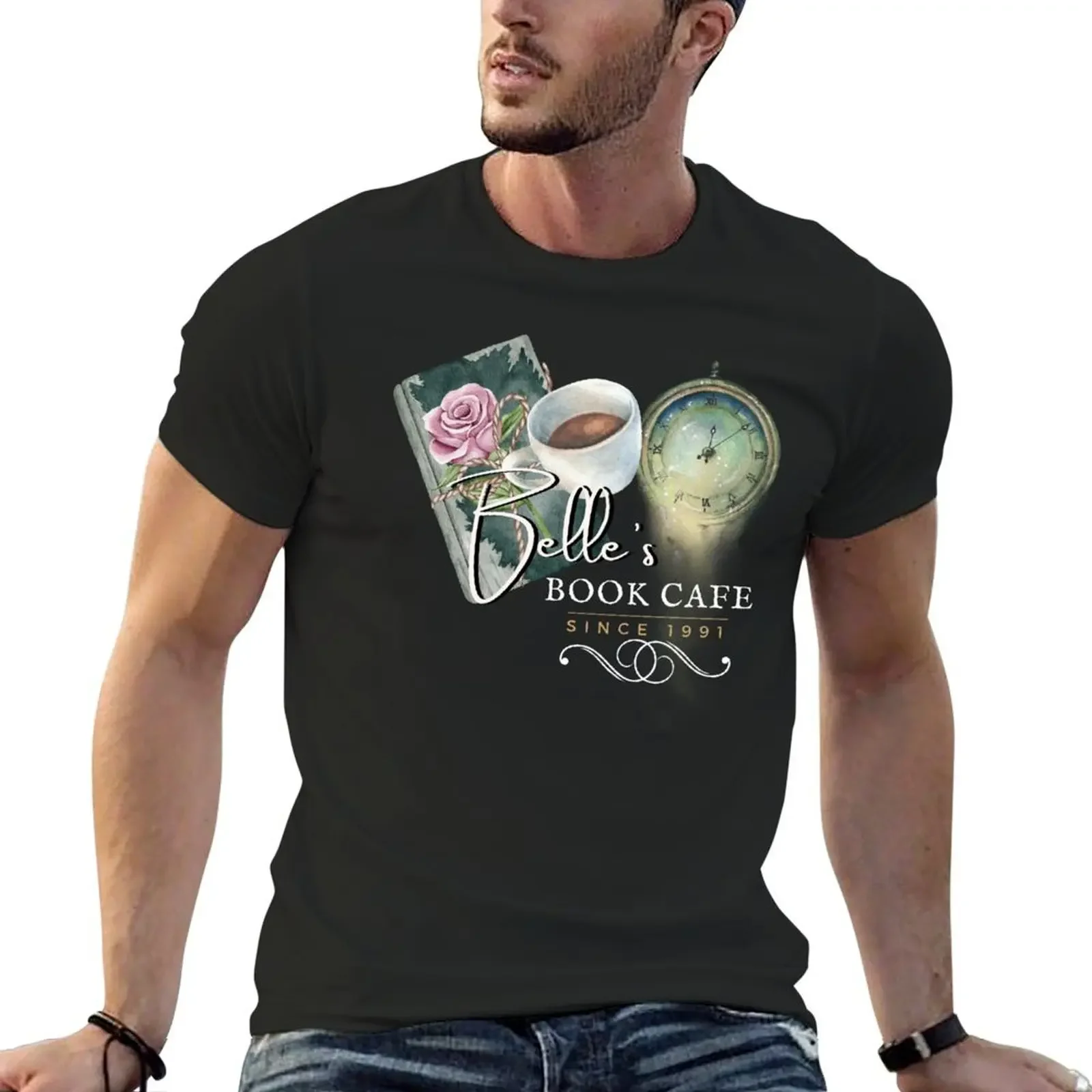 Belle's Book Cafe Since 1991 - Black T-Shirt cheap stuff new edition t shirts for men graphic