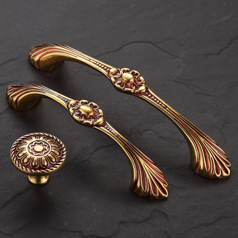 Vintage 10PCS SolidBrass European Antique Furniture Handle Drawer Pulls Cupboard Wardrobe Kitchen Dresser TV Cabinet Pulls Knobs