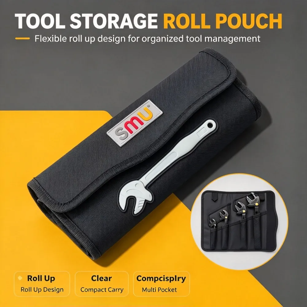 1 Pack Roll‑Up Wrench Storage Bag Heavy Duty Oxford Cloth Tool Organizer Pouch for Crab Claw Wrench Hand Tools Accessories