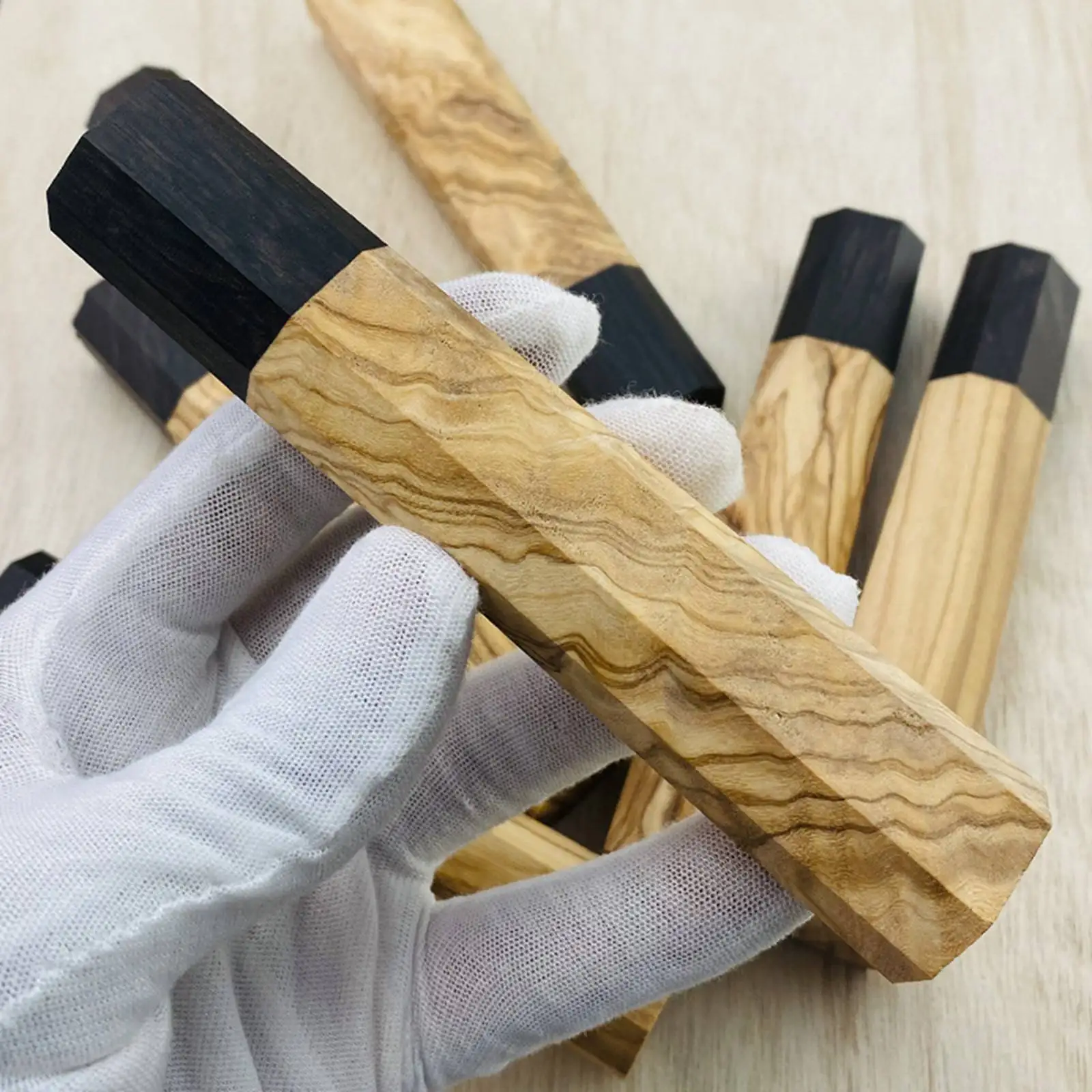 

5/10Pcs DIY Japanese Kitchen Knives Chef Knife Replacement Octagonal Olive Wooden Handle