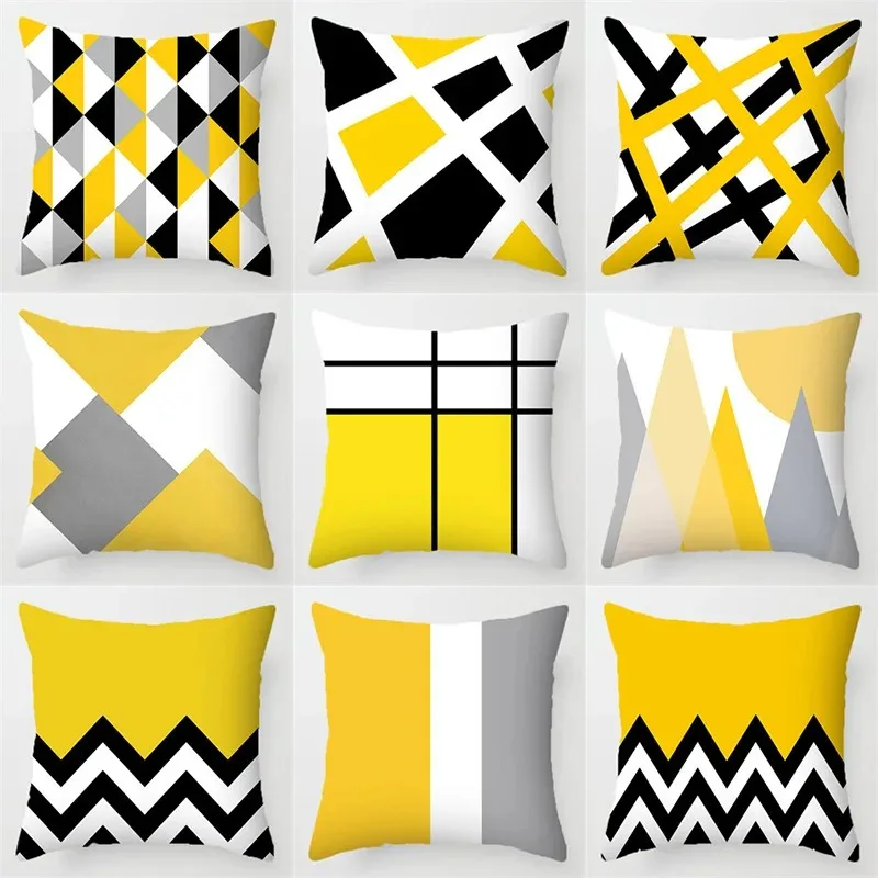 

40x40 Yellow Geometric Throw Pillow Case Black Grey Striped Cushion Cover Modern Home Decor for Sofa Living Room Car Chair