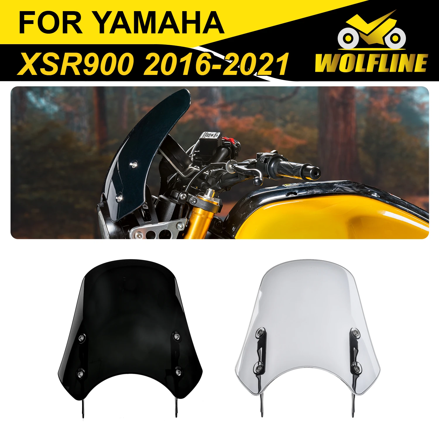 Wolf Line Motorcycle Windshield Front Flyscreen w/ Bracket for Yamaha XSR900 2016-2021 2017 2018 2019 2020