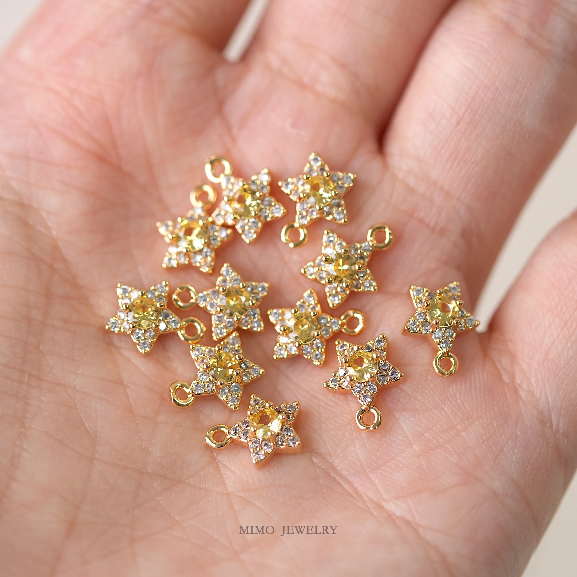Yellow and White Zircon Sparkling Small Stars Charms Pendant Supplies DIY Hand Brass Gold Plated Accessories 9x7.5mm