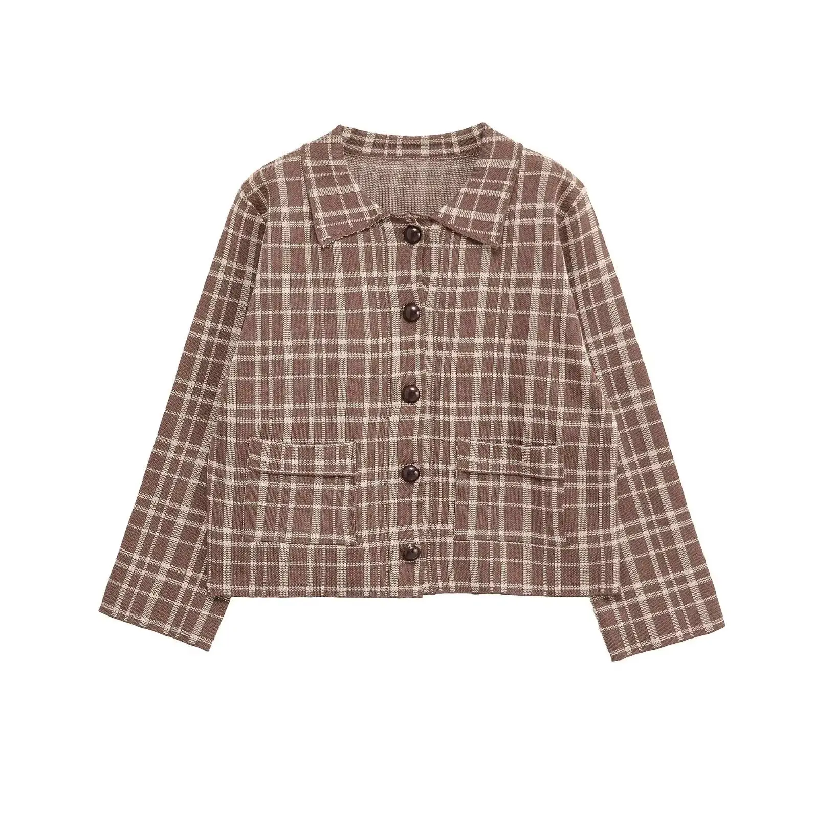 

KONDALA винтажная клетчатая женская осенняя короткая куртка шикарная короткая осенняя одежда мода 2025 с длинным рукавом повседневная уличная рубашка верхняя одежда