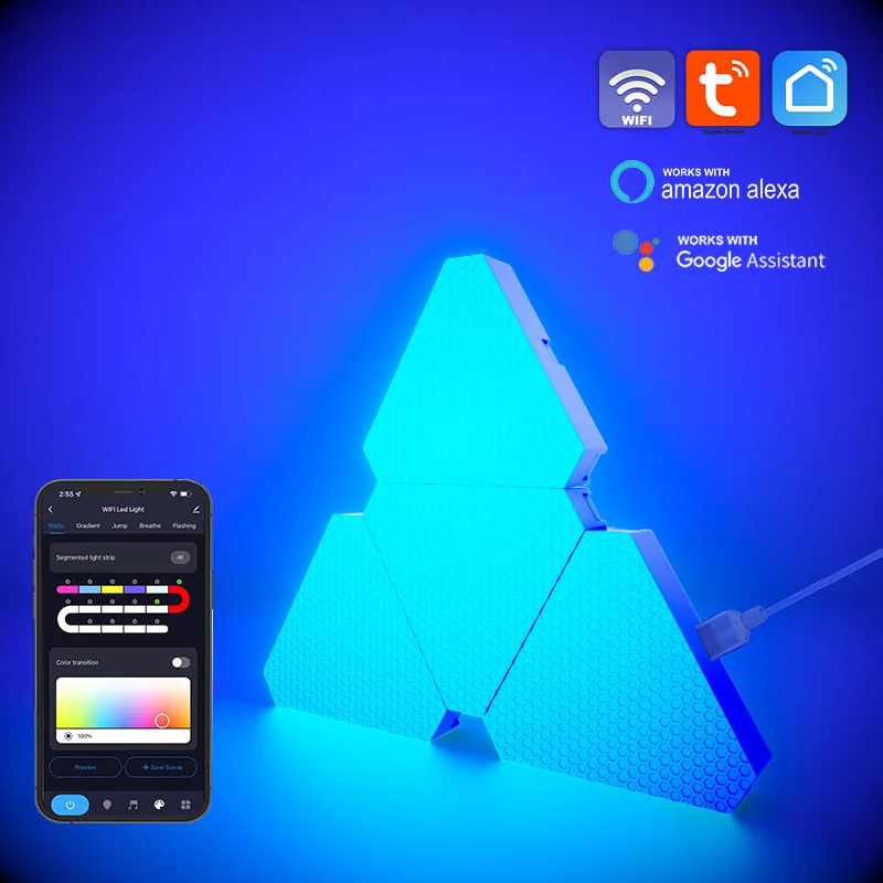 Smart LED Triangle Ambient Night Light Tuya WIFI+BT RGB Wall Lamp APP Dimmable Voice Control Game Room TV Backdrop Bedroom Decor