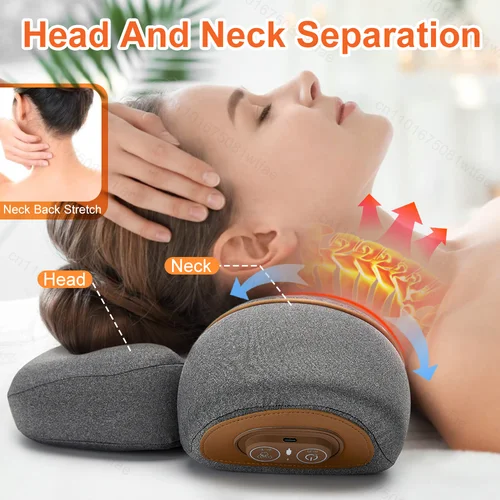 Imagen 2 del producto Almohada masajeadora de cuello, almohada ortopédica Cervical, tracción de elevación, relajación, compresa caliente, masaje de vibración, alivio del dolor de cuello