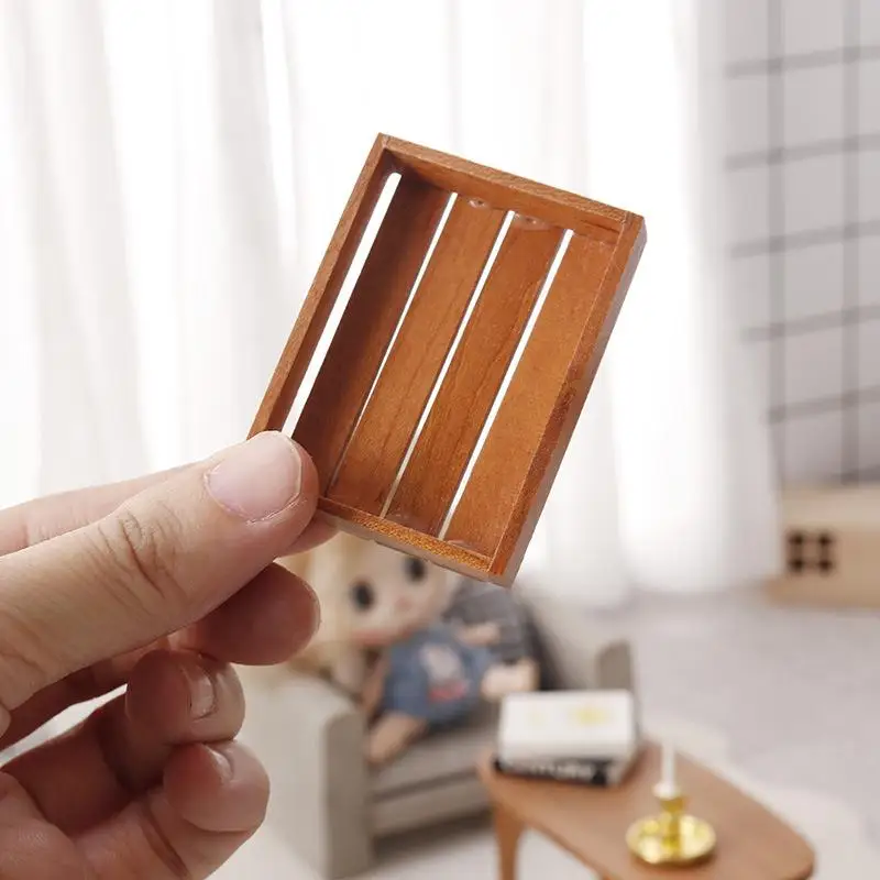 Miniature Wooden Frame Storage Basket Organizer 1/12 Dollhouse Kitchen Simulation Decor Accessories