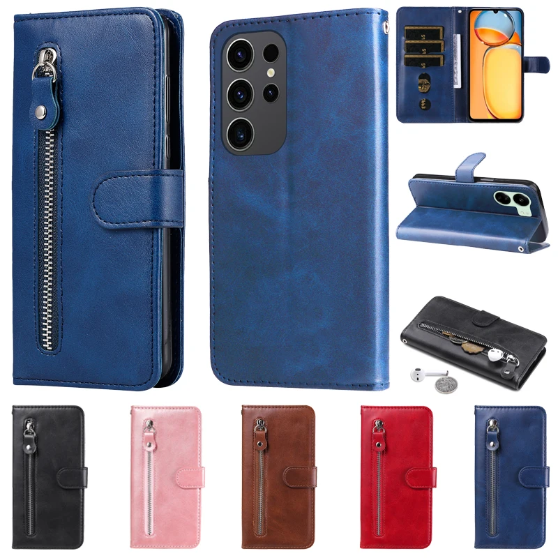 

Luxury PU Leather Case for Samsung Galaxy S24 Plus S23+ S20 Ultra S24+ S20+ Plus S20FE S23FE Zipper Card Slot Stand Waller Coque