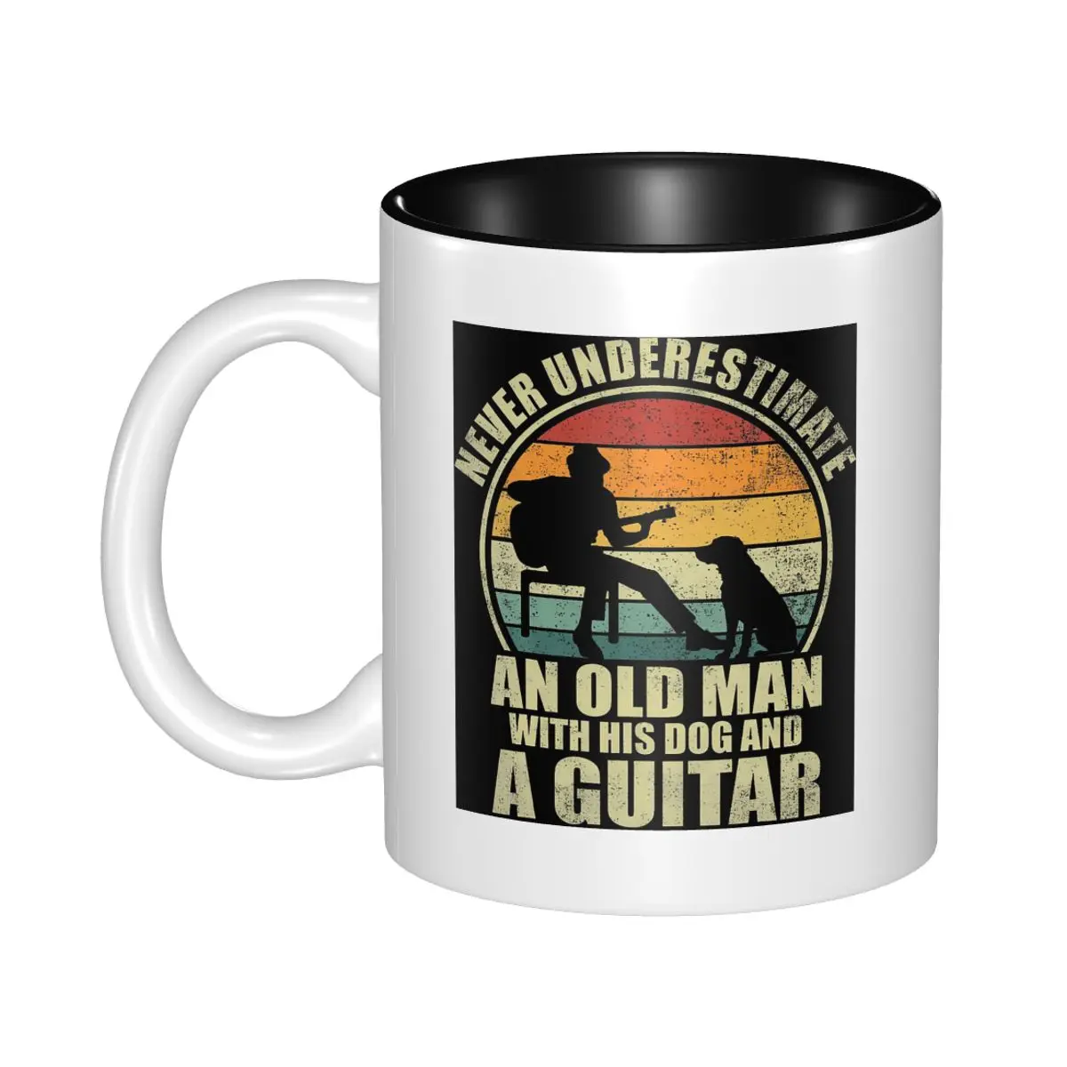 Never Underestimate An Old Man With His Dog And A Guitar Mug Ceramic Coffee Cups Tea Mugs Milk Cup Drinkware Gifts for Friends