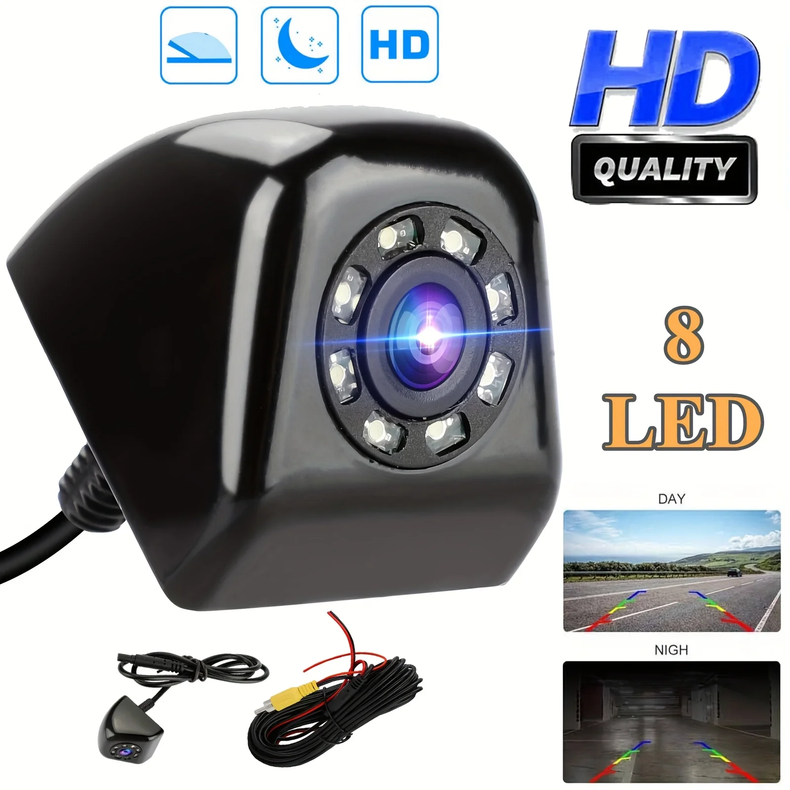 كاميرا رؤية خلفية عالمية عالية الدقة مجهزة بـ 8 مصابيح LED، كاميرا احتياطية للرؤية الأمامية/الخلفية/اليسار/اليمين للمركبات، رؤية ليلية #2