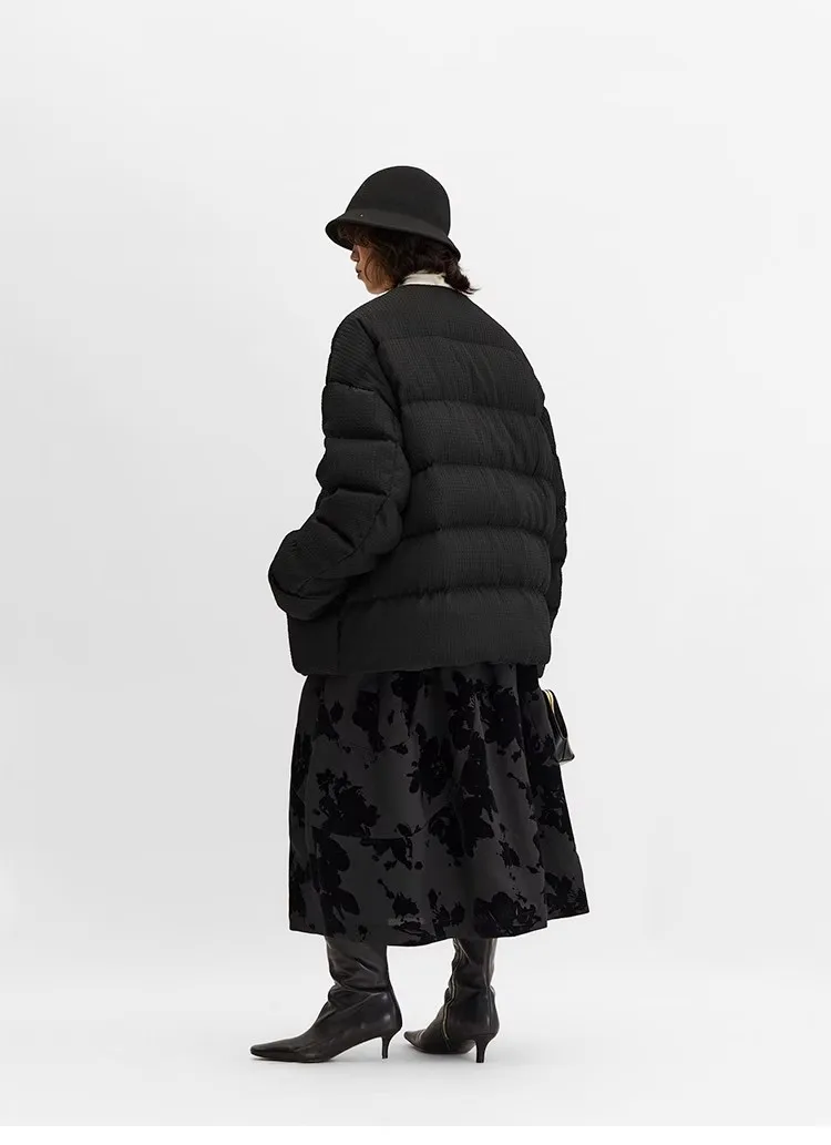 Women's New Chinese Style Goose Down Jacket with Button Detail, 2026 New Model, Made of Real Silk Guanle Crepe Fabric
