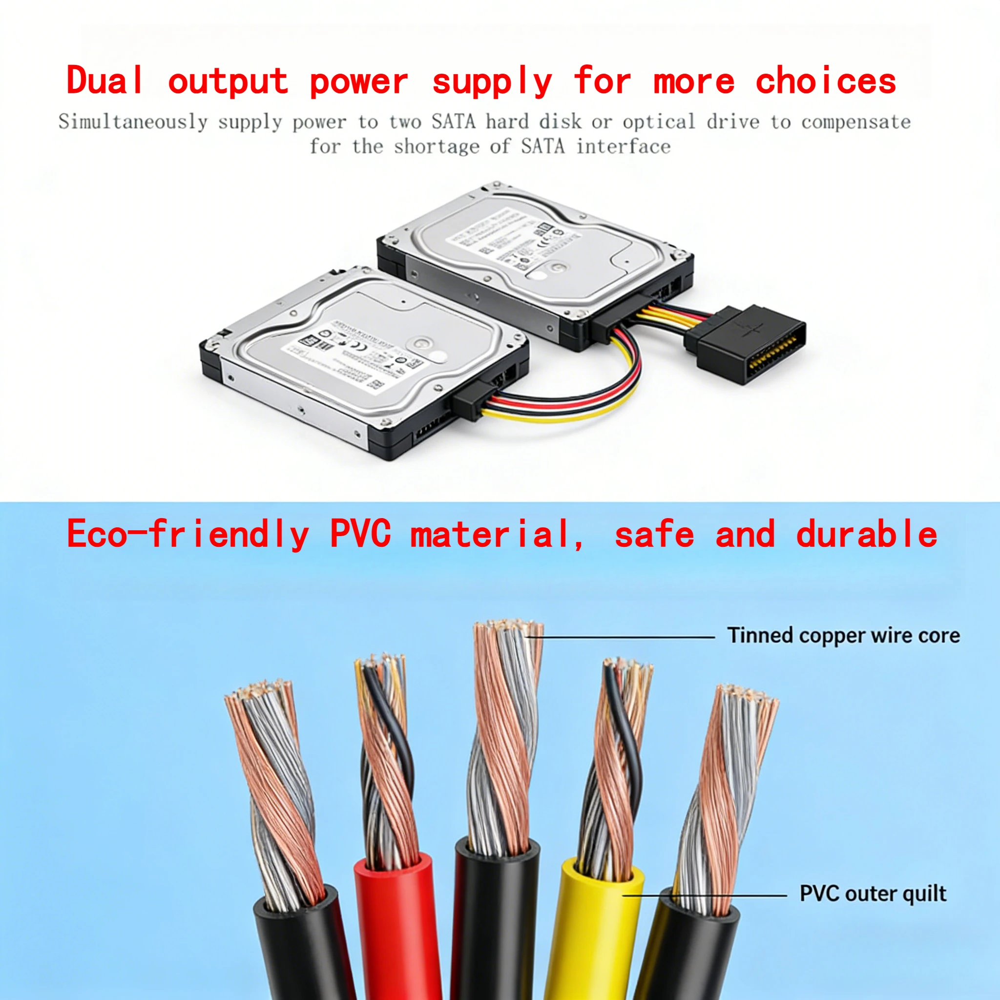 1 To 3 18AWG SATA 10A Current Male To 4-pin/4-pin/IDE Female  Adapter Cable Tinned Copper, Capable of Handling Power Supply