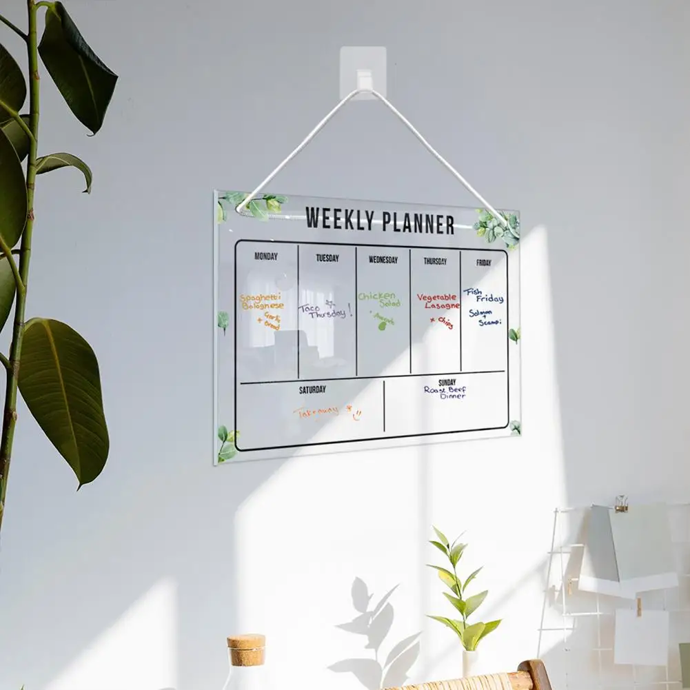 Fitness Routine Board Reusable Fridge Weekly Planner Whiteboard Acrylic Message Board with Pens for Refrigerator for Home