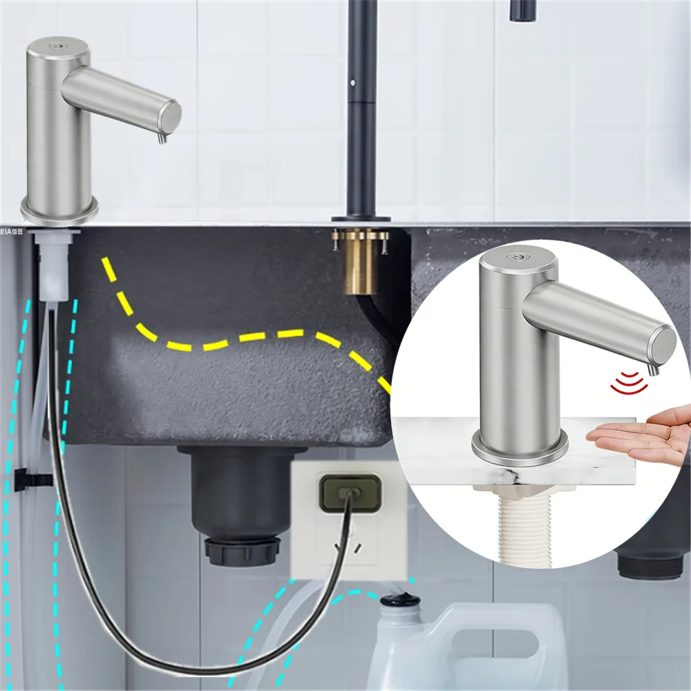 touchless-automatic-soap-dispenser-electric-bathroom-kitchen-sink-pump-100cm-extension-tubeblack-silver-liquid-foam-modes