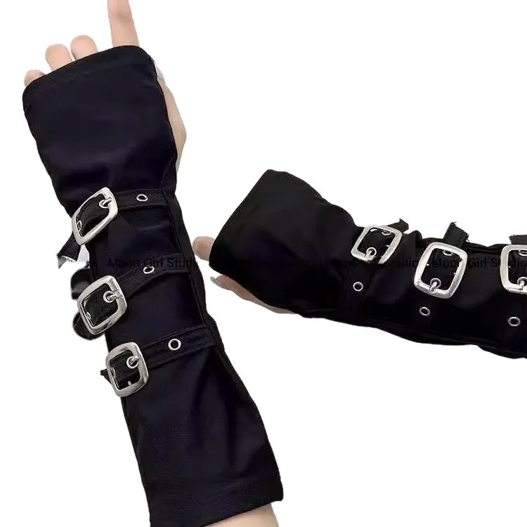 Gloves Metal Strap Dark Punk Millennium Half Finger Anime Cosplay Comic Exhibition Stage Performance Women Black Lightweight