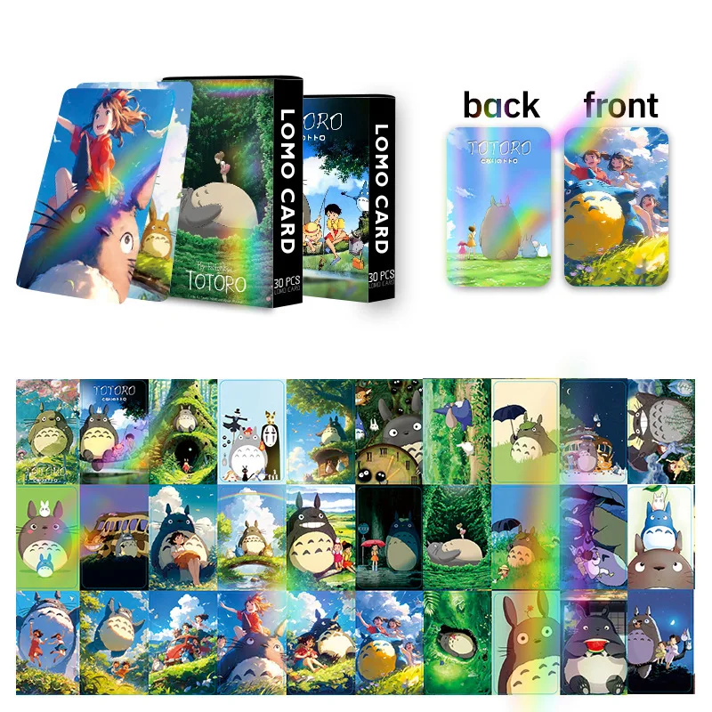 30Pcs Spot Laser Flash Card Totoro Box Small Cards LOMO Card Anime Peripheral Collection Card Photo Card
