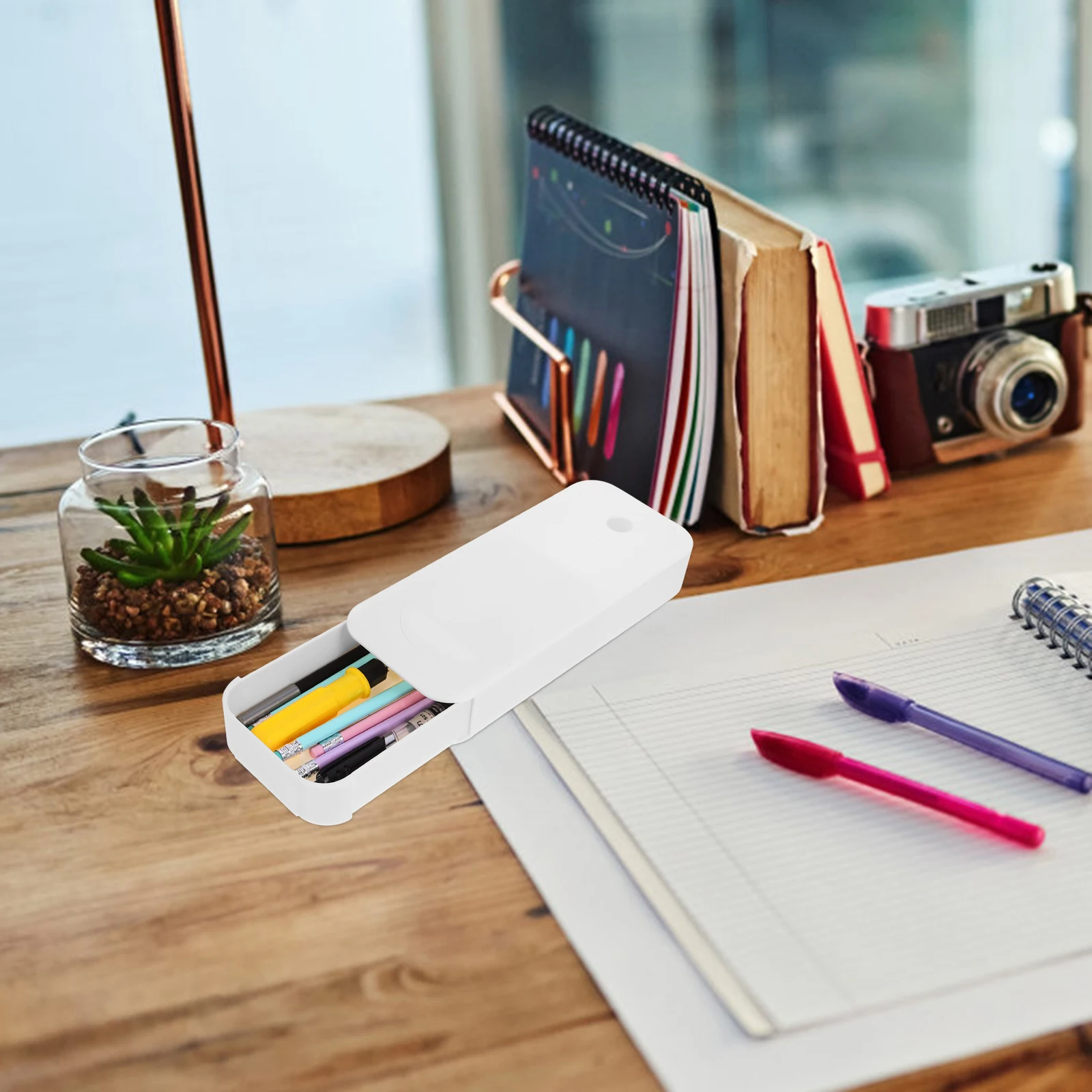 

White ABS Under Desk Drawer Pen Box Hidden Storage Organizer Desktop Drawers Multi-functional Ruler Erasers Holder Student