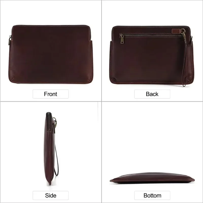 Ręcznie robiona męska torba Cluth ze skóry bydlęcej z opaską na nadgarstek i pokrowcem na laptopa z prawdziwej skóry, odpowiednia do laptopów 14,2 cala