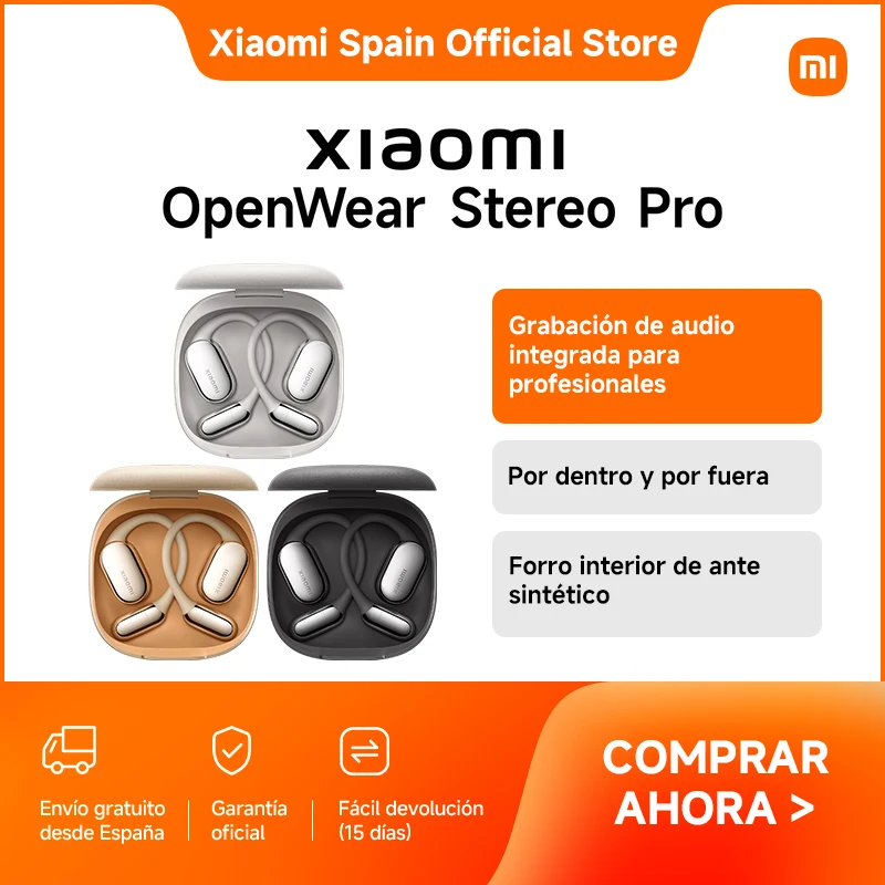 Official |  Xiaomi OpenWear Stereo Pro, Comodidad durante todo el día gracias a un ajuste seguro, Grabación de audio integrada para profesionales, Elegante textura metálica, Ligeros y cómodos,