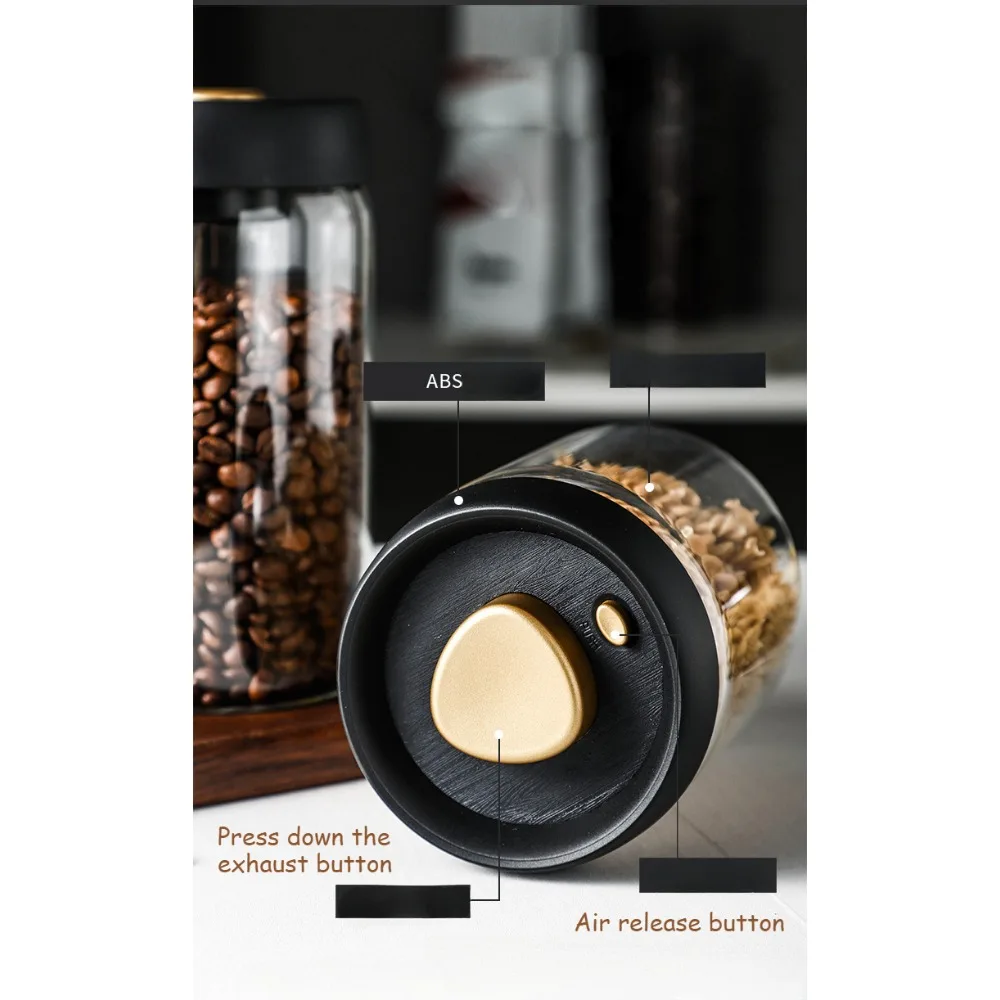 경제적 인 500ml 진공 봉인 된 주전자 커피 콩 유리 밀폐 용기 식품 곡물 캔디 신선한 보관 주방 액세서리 유지