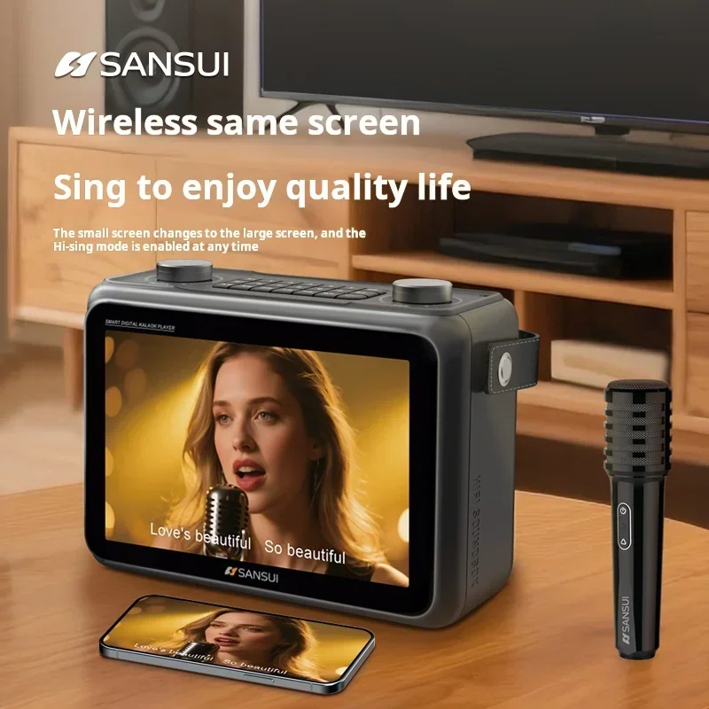 SANSUI K115 سمّاعات بلوتوث مشغل فيديو 80 واط مكبر صوت رقص مربع محمول مع شاشة عرض شبكة تلفزيون متنقل نفس الشاشة