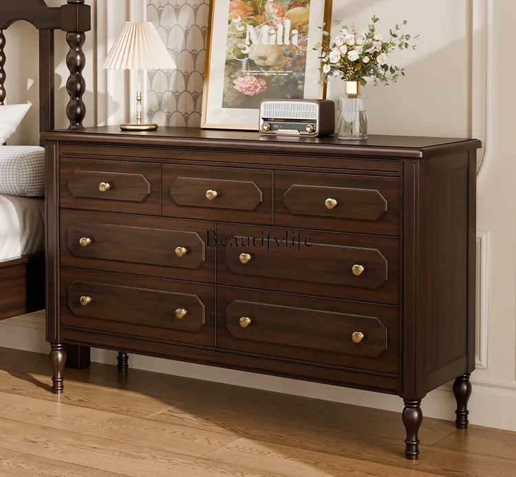 

LD33American retro solid wood bedside bedroom locker living room wall storage drawer cabinet