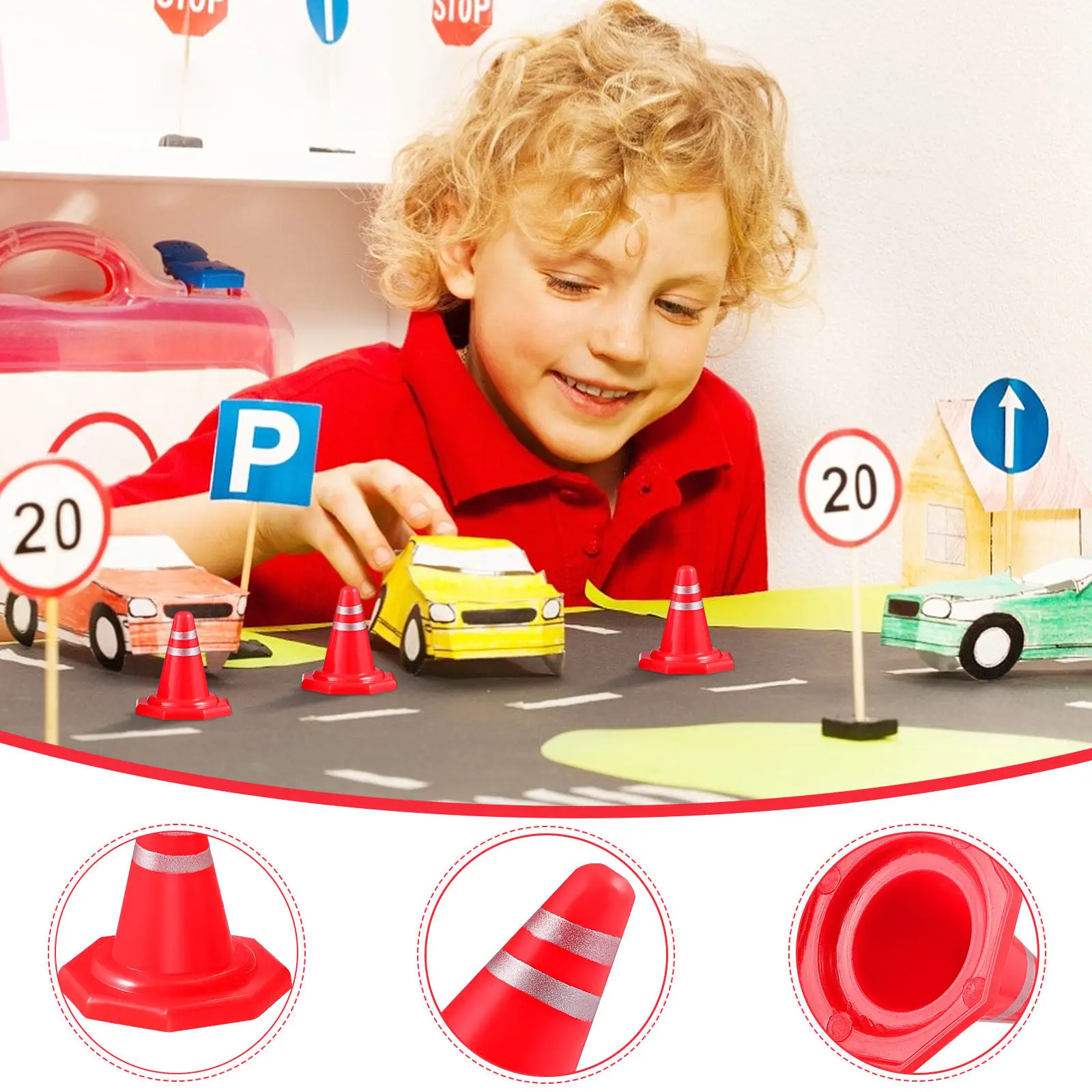 

30Pcs Mini Road Cone Set Premium Plastic Traffic Signs for Kids Outdoor Play Simulation Roadblock Game on Concrete Grass Gym