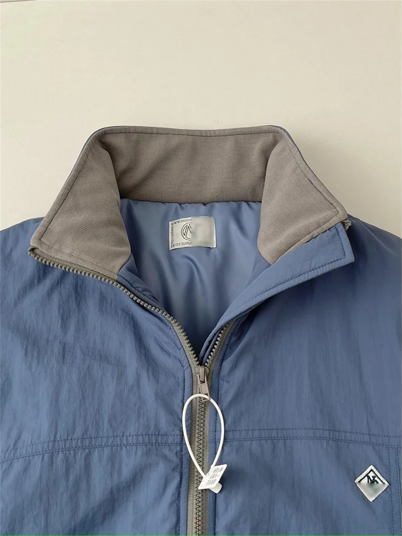 Giacca imbottita In cotone da donna con cerniera con colletto alla coreana giacca imbottita con spalla scesa calda cappotto a maniche lunghe blu unico più nuovo In Stock