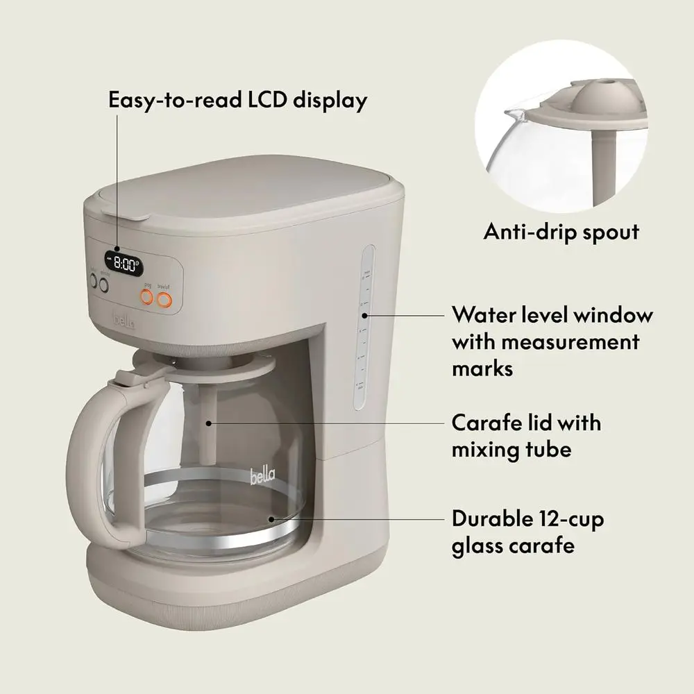 12 Cup Programmable Coffee Maker, Reusable Dishwasher Safe Accessories, Easy LCD Display, Auto Shut-Off, 900 Watt