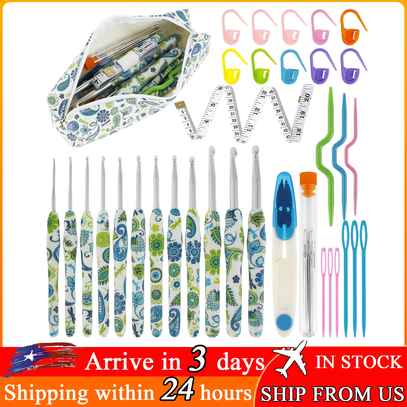 1Set Crochet Hook Set with Storage Bag Cashew Pattern Crochet Hooks Ergonomic Crochet Needle Complete Crochet Accessories