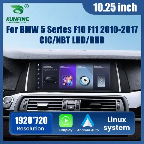 BMW 5 시리즈 F10 F11 2011-2017 CIC NBT 시스템용 10.25인치 차량용 라디오 GPS 네비게이션 멀티미디어 디스플레이 헤드 유닛 비디오 플레이어