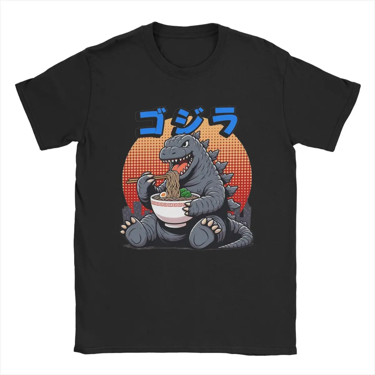 Godzillaed Eating Ramen Men T Shirt Funny Tees Short Sleeve Crewneck T-Shirt 100% Cotton Gift Idea Clothes