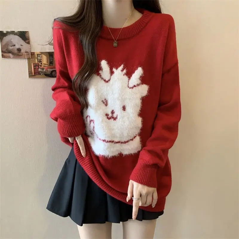 

Women Clothing Vintage Commute Elasticity Loose Warm Sweater Autumn Winter Fashion Jacquard O-neck Knitted Pullovers