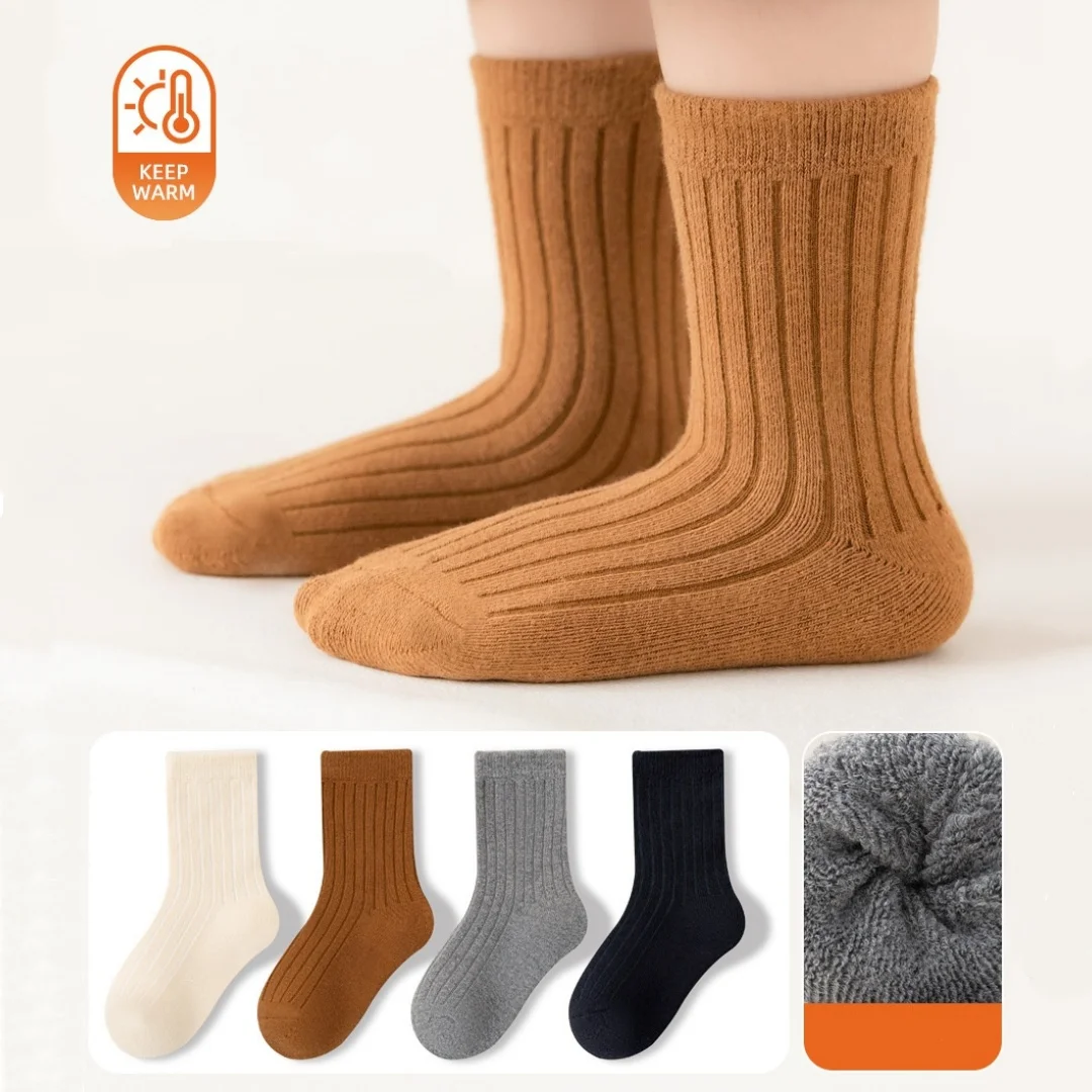 

4Pairs/lot Kids Boy Girl Socks Winter Thicken Warm Terry Baby Toddler Socks For 1-12Yrs Girls Boys Soft Knitted Children's Sock