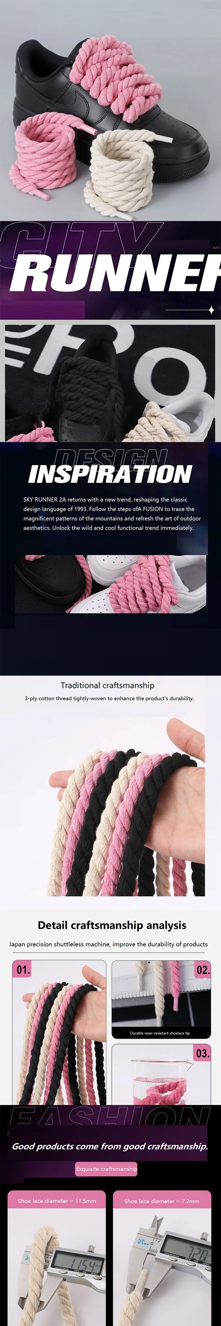 Neue Schnürsenkel, dicke Schnürsenkel für Schuhe, rundes Seil, breite Schnürsenkel, Sneakers, Schnürsenkel XDr04 – Detail 1