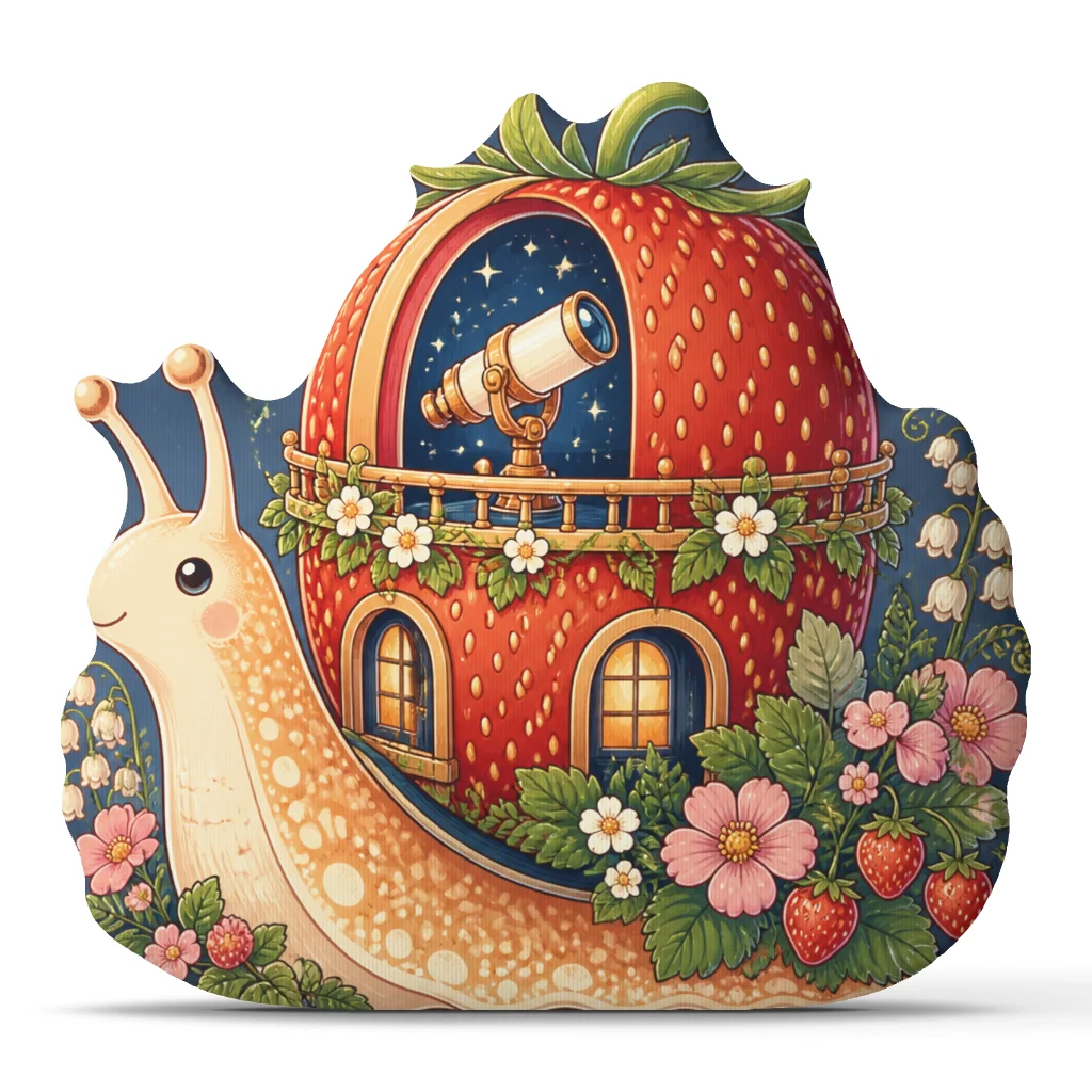Strawberry Snail Observatory Shaped Pillow Whimsical Garden Telescope Plush Cushion Stuffed Throw Pillow Astronomy Gift Decor