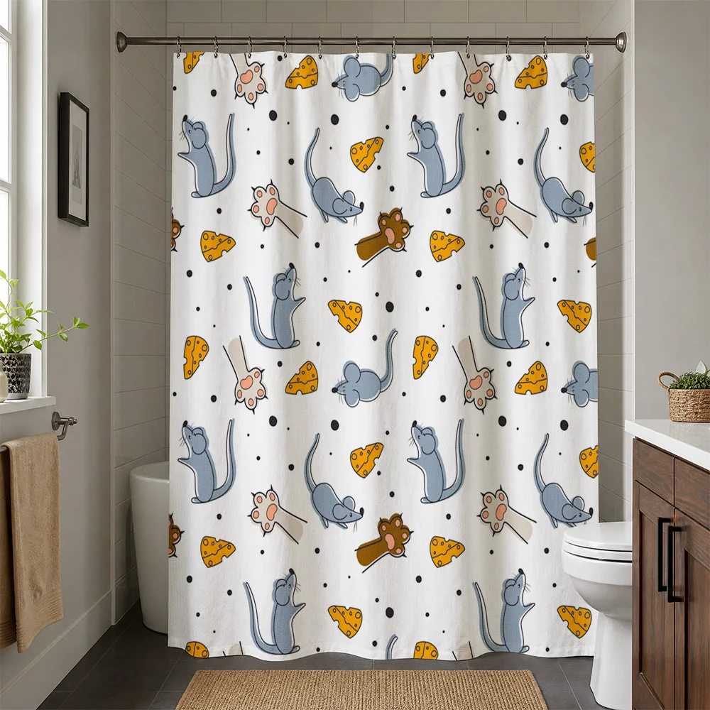 Waterproof Cute Cartoon Squirrel Pizza Shower Curtain Liner Bathroom Shower Curtain Decor Novelty Design Home Accessories