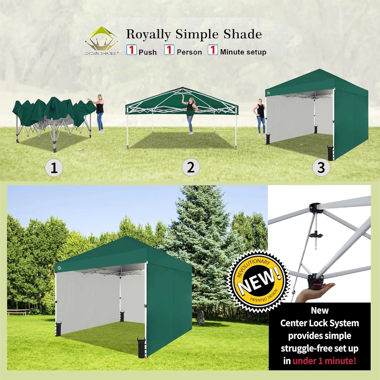 SHADES-Tente Pop-Up avec Verrouillage Central, 10x10, 10x10 avec 4 Flancs Latéraux, Vert Forêt