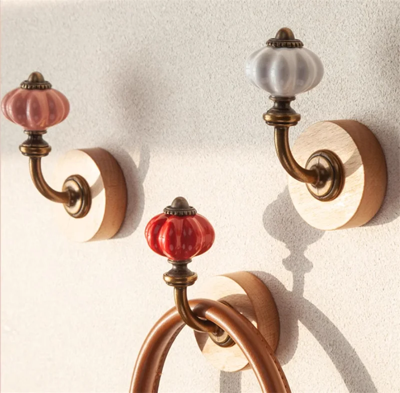 Vintage Pumpkin Wall Mounted Hooks Drilling/No Drilling Ceramic Jewelry Hat Coat Clothes Hanger Storage Rack Behind Door Hooks