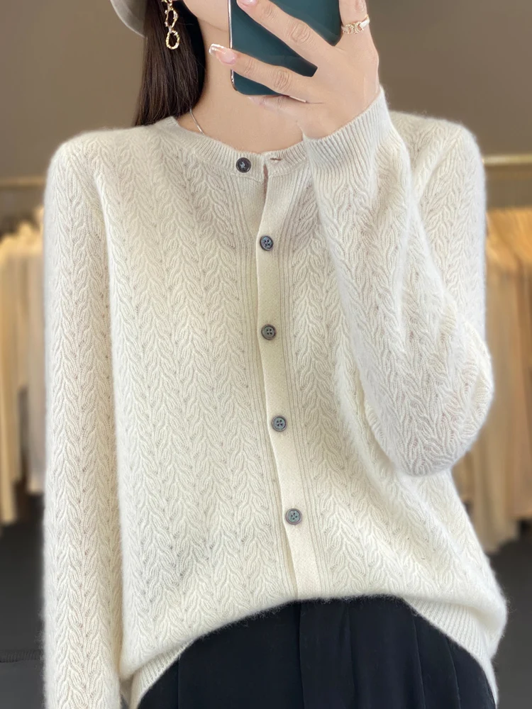 

New Autumn Winter Women Cashmere Sweater O-neck Button Basics Cardigan 100% Merino Wool Knitwear Grace Soft Knitting Casual Top