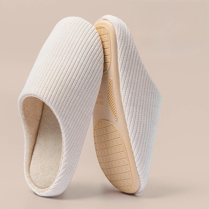 Closed‑Toe Home Slippers for Women Men Knit Textile Surface Mute Anti‑Slip Light‑Weight Household Slip‑ons Winter Slippers
