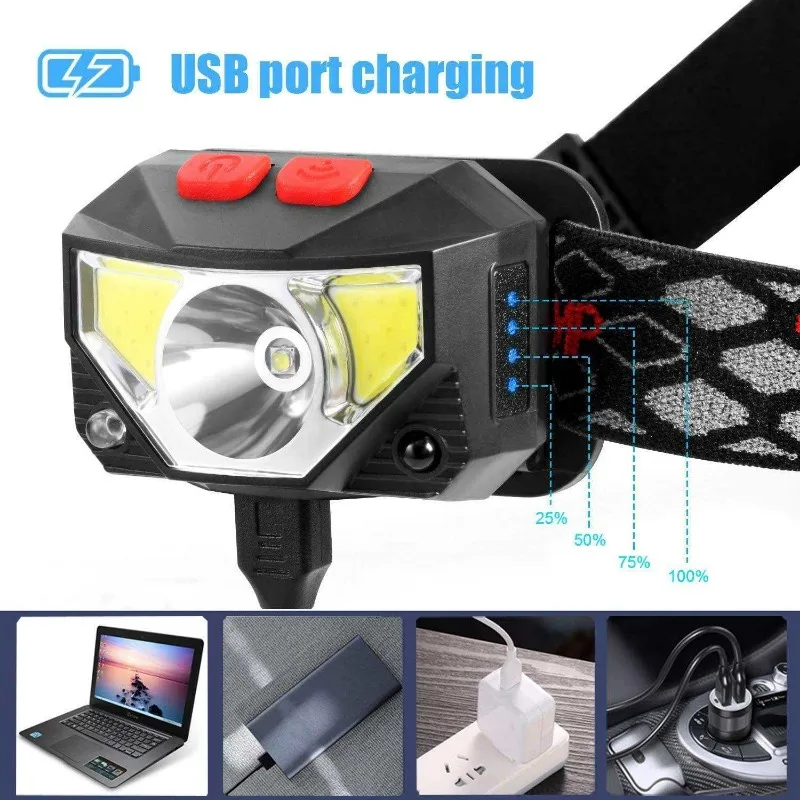 Most Powerful LED Headlight Sensor Head Light USB Rechargeable Headlamp Head Torch Head Flashlight Waterproof for Camping Hiking