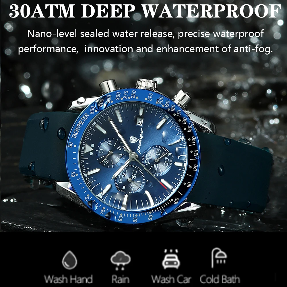 Orologi POEDAGAR da uomo con cronografo sportivo in Silicone di spedizione gratuita orologi da polso da uomo blu impermeabile Relogio Masculino 2022