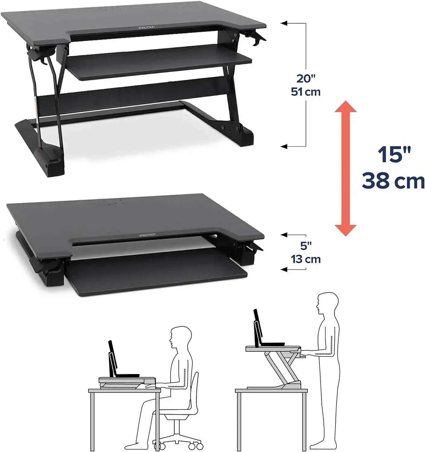 home.Ergotron – WorkFit-TL Standing Desk Converter, Dual Monitor Sit Stand Desk Riser for Tabletops – 37.5 Inch Width, Black