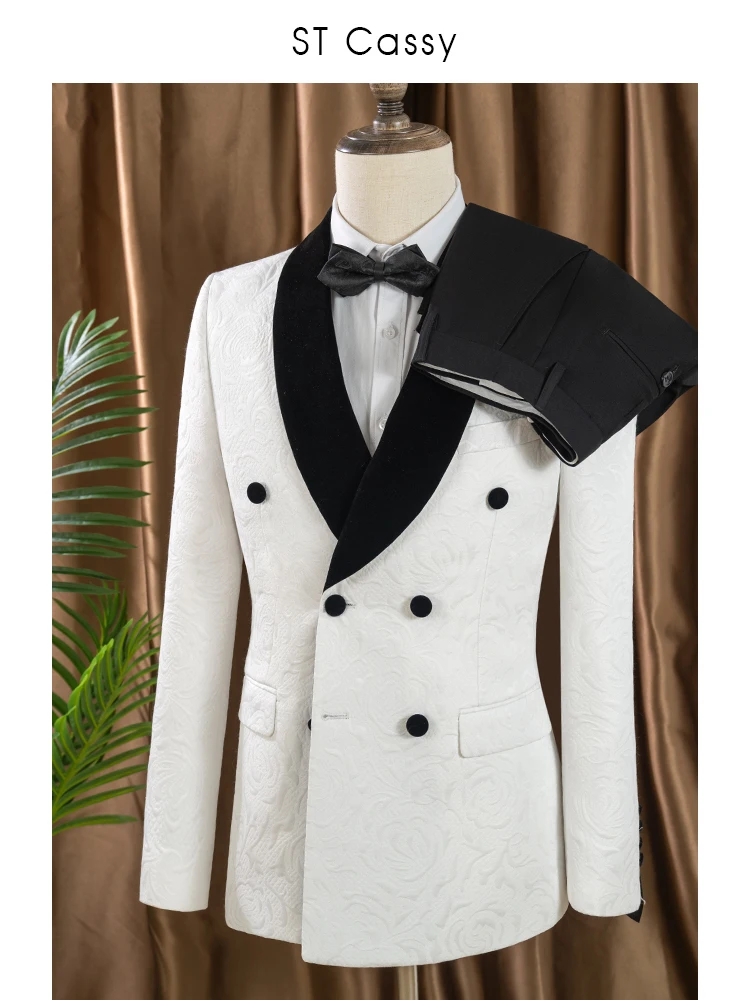 

2 piece set double-breasted groom's wedding suit set men's white slim fit leisure Tasdo shawl collar‌ evening gown Men's suits