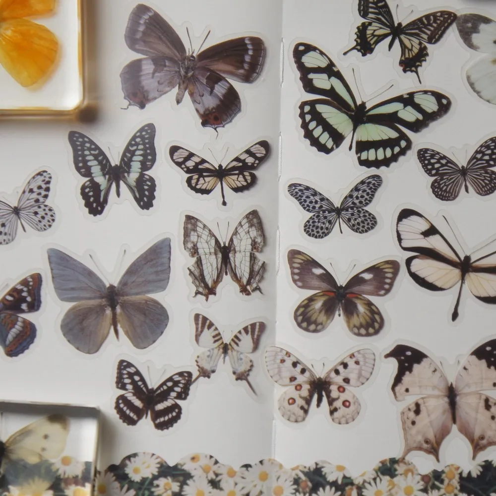 

38pcs Deep Color Orange Blue Purple White Butterfly Style Transparent Sticker Scrapbooking DIY Gift Decoration Tag