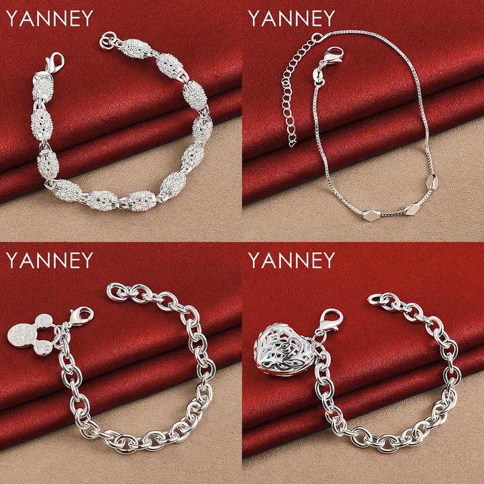 

Fashion 925 Sterling Silver 8 Inch Beautiful Heart Shape Geometric Bracelet Women Gift Jewelry Party Accessories