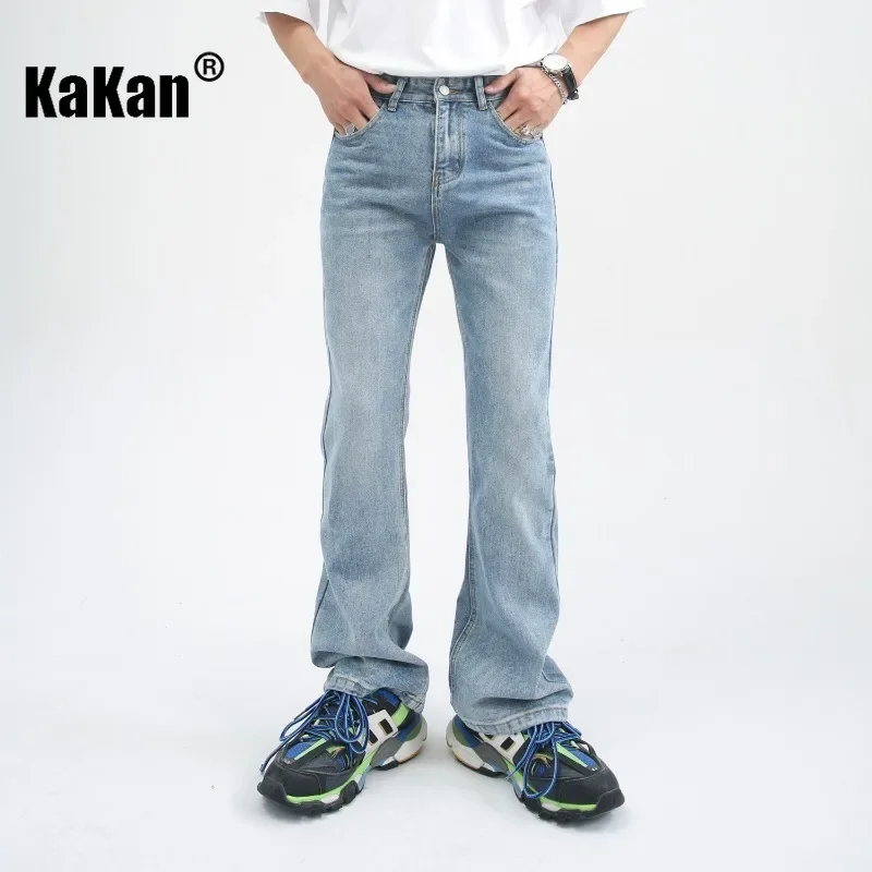 

Kakan Long Leg Jeans Korean Version Versatile Slimming Wide Leg Slightly Flared Washed Straight Leg Trendy Men's Jeans