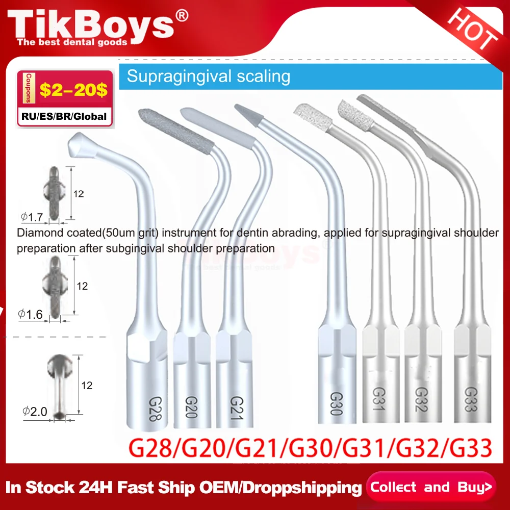 

Dental Scaling Periodontal Irrigation Tip For Woodpecker Ultrasonic Burs Shoulder Preparation Cavity Preparation Veneer G20/GD21